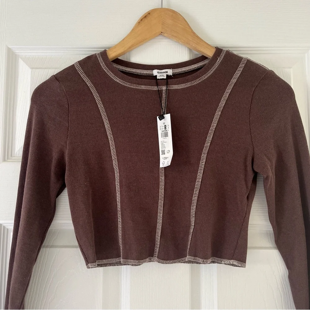 Garage Long Sleeve Brown Crop Top NWT - Picture 1 of 7